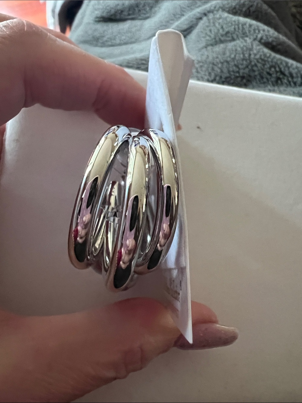 Polished Triple Hoop Silver-Tone Earrings